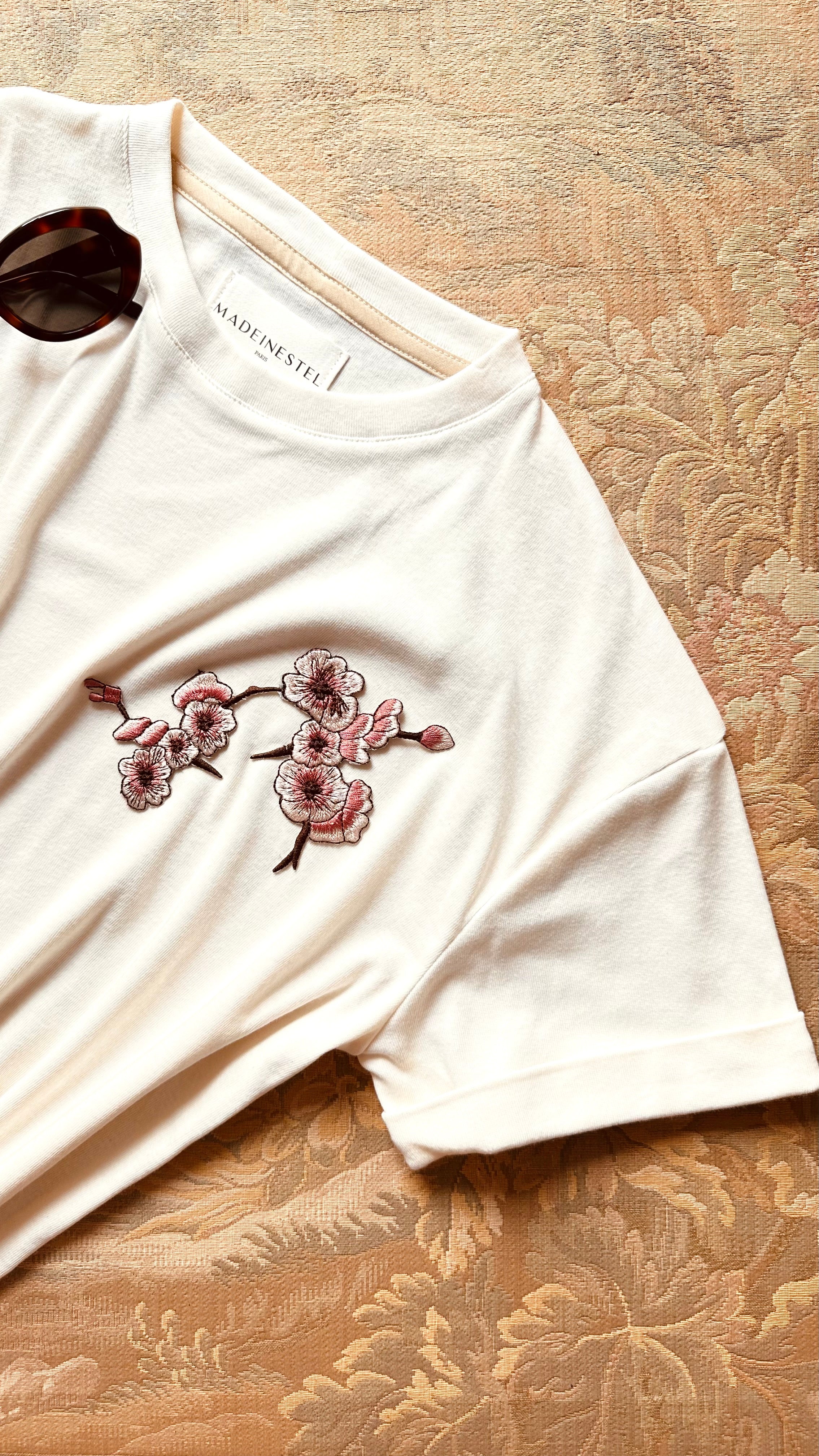 Patch broderie à coudre ou à thermocoller fleurs de cerisier MADEINESTEL