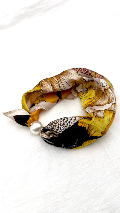 Foulard Audrey Fleurs jaune et beige